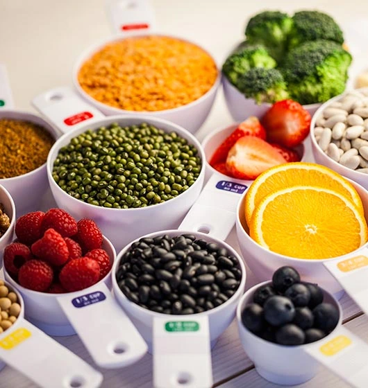 measuring cups full of food